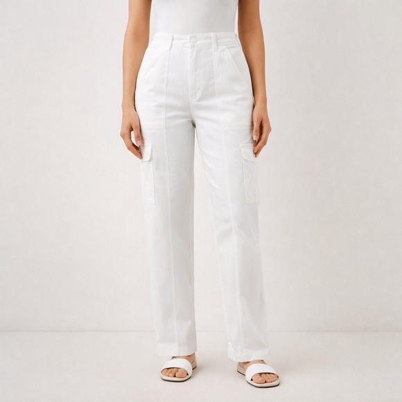 Judy Blue Pants - Judy Blue White Cargo Pants High Rise Straight Leg Utility‎ Womens 13/31 White